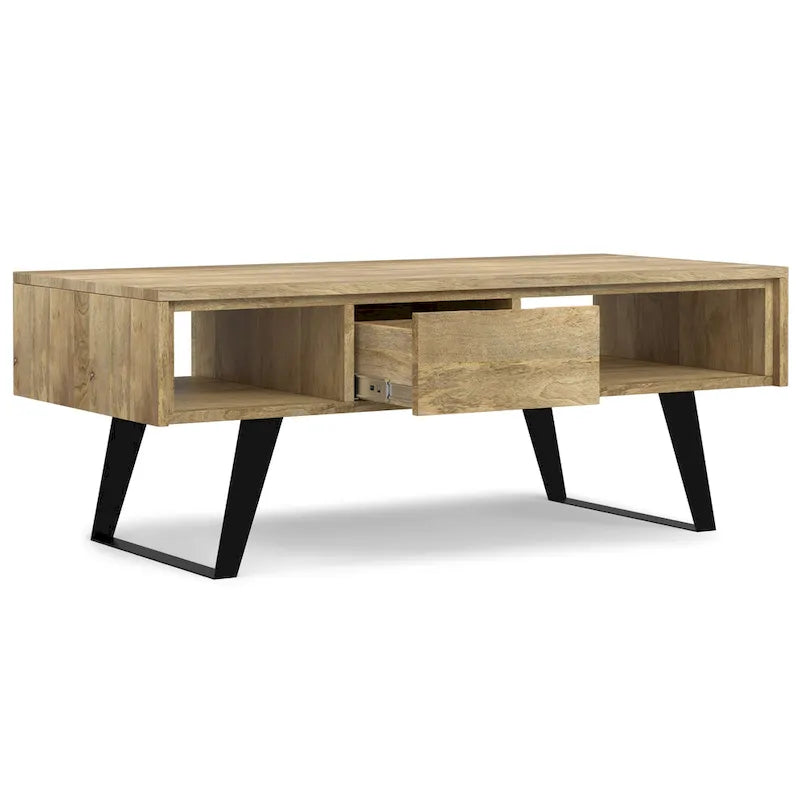Table basse moderne rectangulaire WYNDENHALL Mitchell en BOIS MASSIF et métal, 48 pouces de large - 48 L x 22 P x 18 H