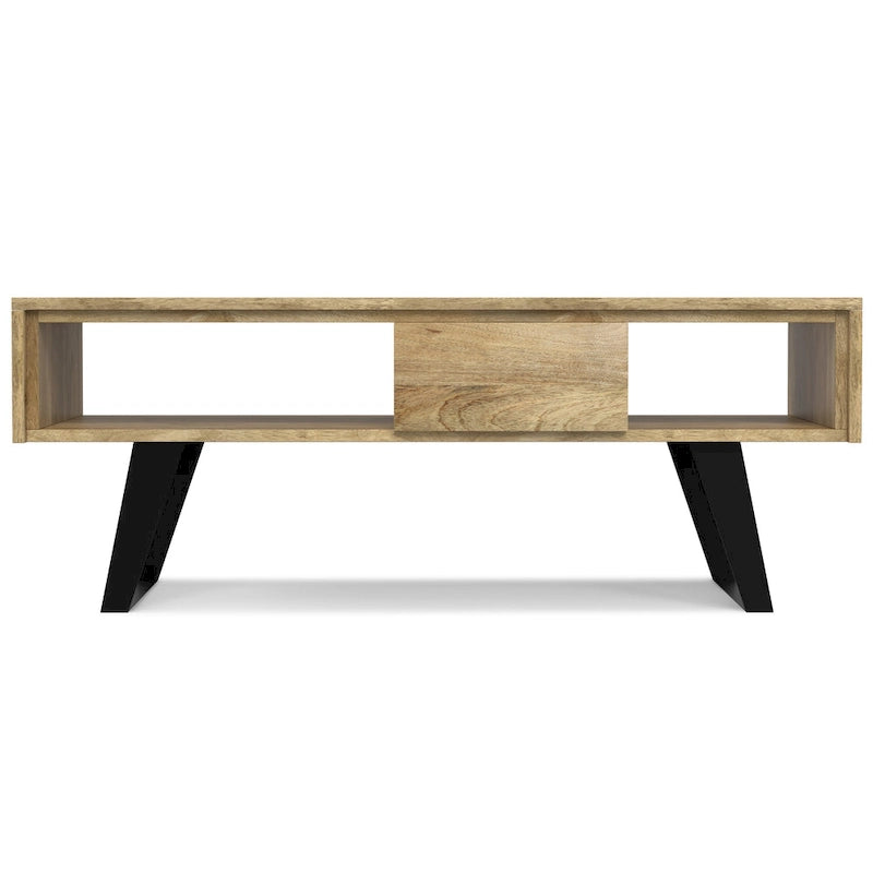 Table basse moderne rectangulaire WYNDENHALL Mitchell en BOIS MASSIF et métal, 48 pouces de large - 48 L x 22 P x 18 H
