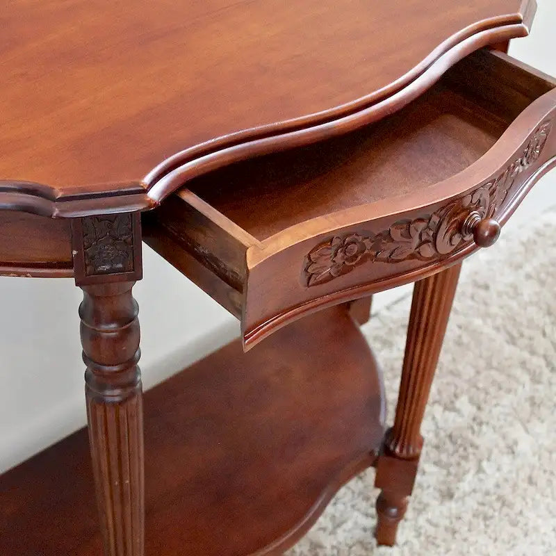 Table demi-lune Windsor Mozi en bois sculpté à la main