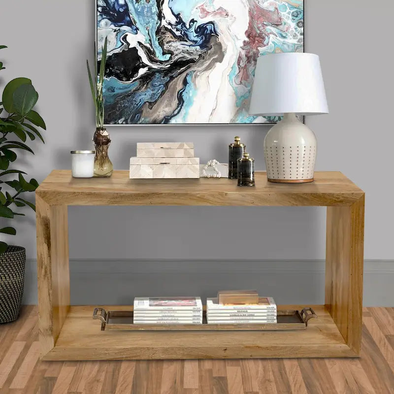 Console Keli en bois de manguier de 132 cm avec cubes ouverts et 1 étagère
