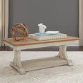 Table basse rectangulaire Farmhouse Reimagined blanc antique avec plateau couleur châtaigne
