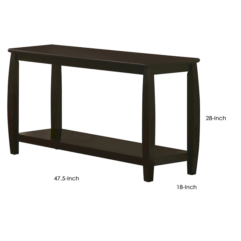 Table basse de salon en bois massif de style contemporain, légèrement arrondie, marron foncé