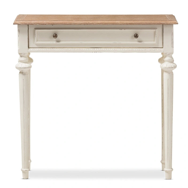 Console en bois de style provincial français Keene The Gray Barn avec finition délavée chêne et blanc vieilli