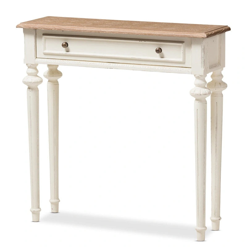 Console en bois de style provincial français Keene The Gray Barn avec finition délavée chêne et blanc vieilli