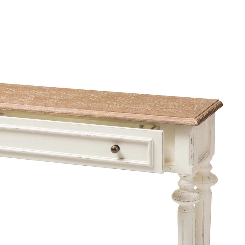 Console en bois de style provincial français Keene The Gray Barn avec finition délavée chêne et blanc vieilli
