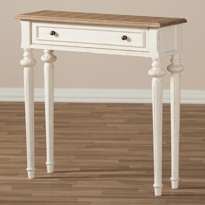 Console en bois de style provincial français Keene The Gray Barn avec finition délavée chêne et blanc vieilli
