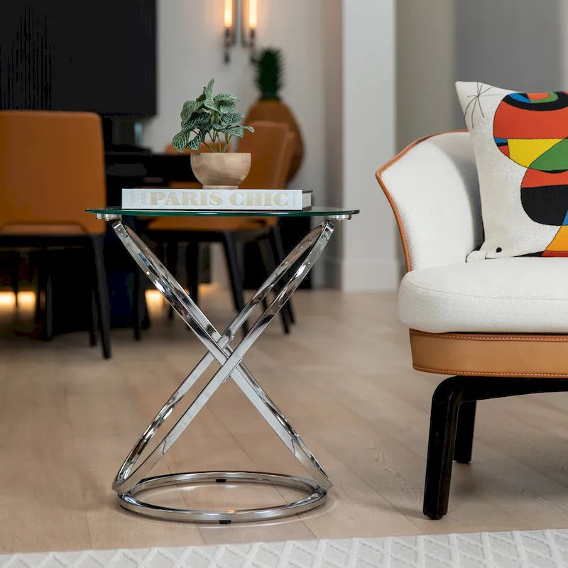 Table d'appoint ronde en verre trempé Danya B Galaxy