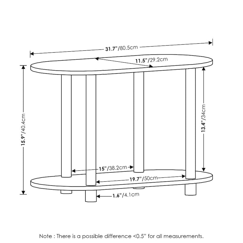 Table d'appoint ovale moderne Furinno Turn-N-Tube sans outils