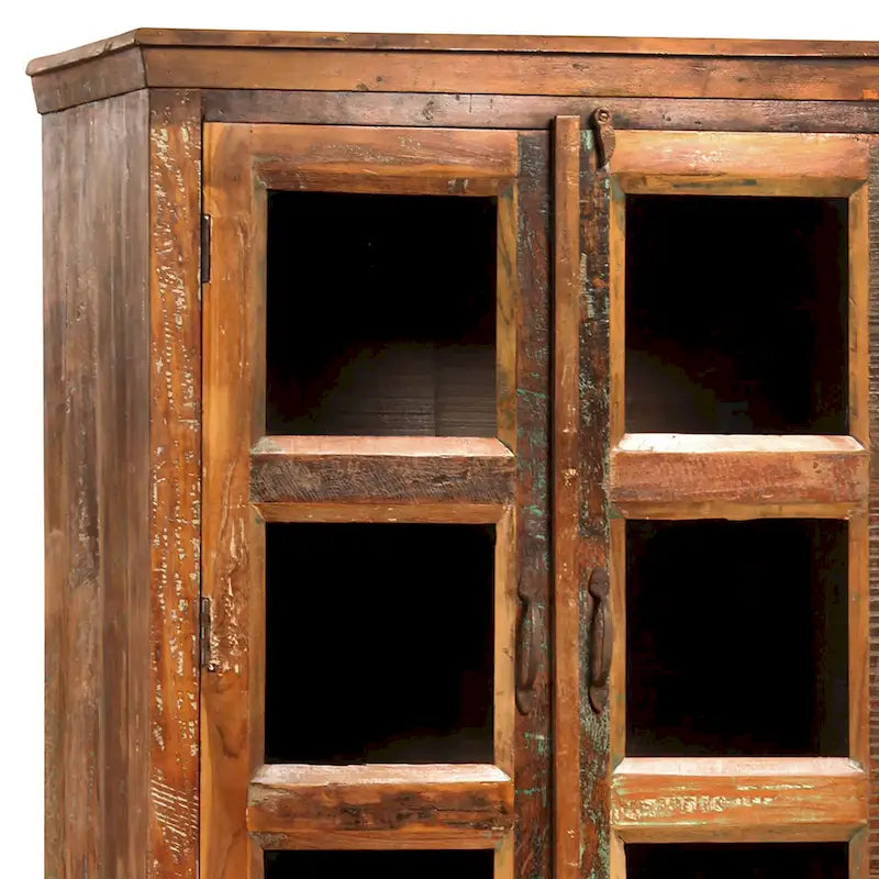 Armoire de rangement Journee de 213 cm de haut en bois de manguier recyclé peint aspect vieilli et verre