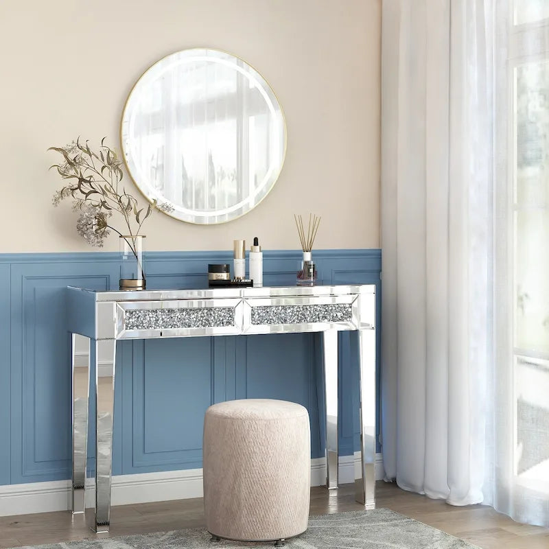 Console de bureau glamour à 2 tiroirs avec miroir - 76 H x 100 L x 35 P cm