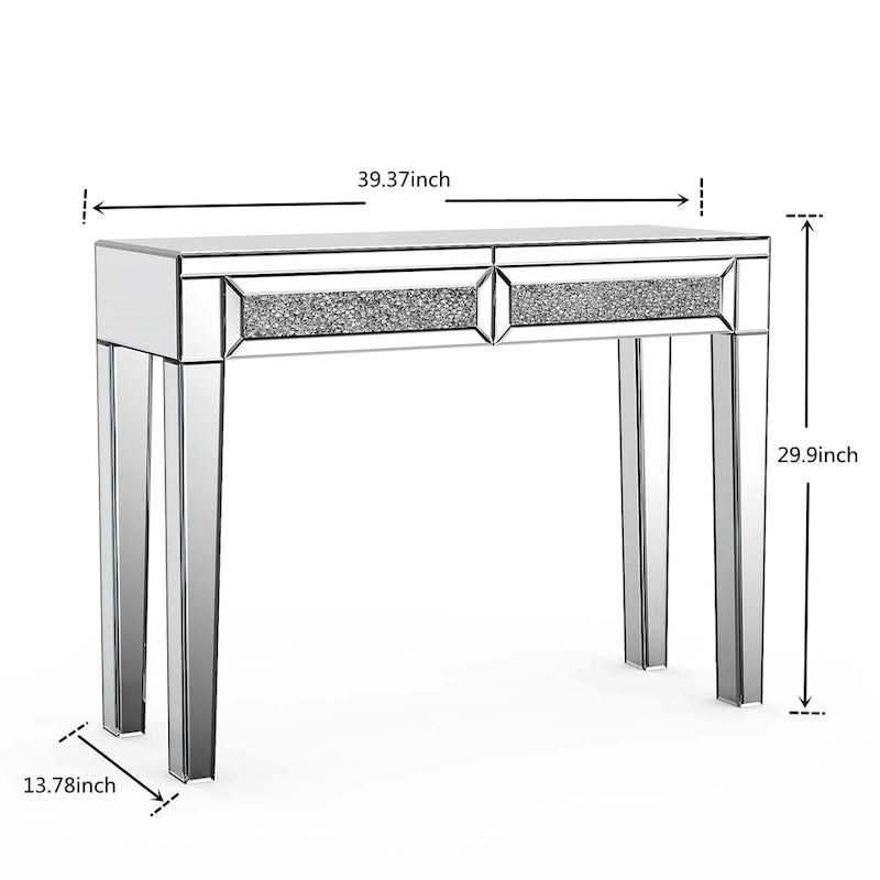 Console de bureau glamour à 2 tiroirs avec miroir - 76 H x 100 L x 35 P cm