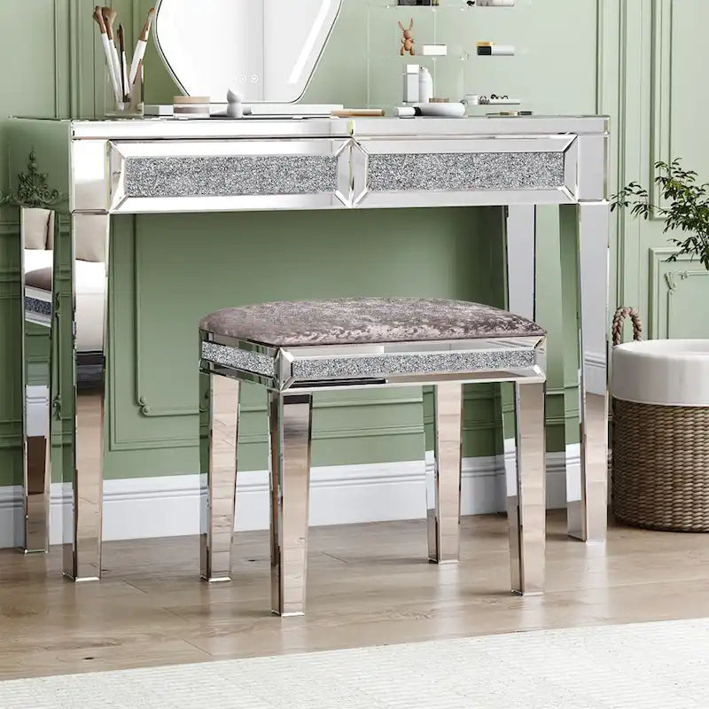 Console de bureau glamour à 2 tiroirs avec miroir - 76 H x 100 L x 35 P cm