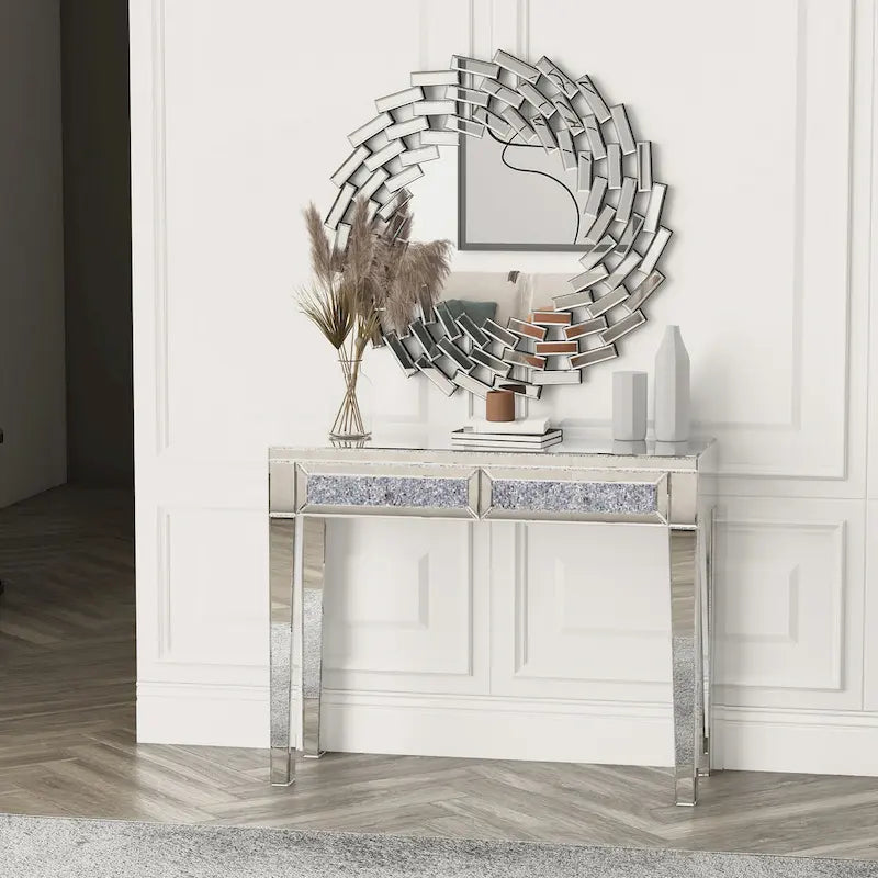 Console de bureau glamour à 2 tiroirs avec miroir - 76 H x 100 L x 35 P cm