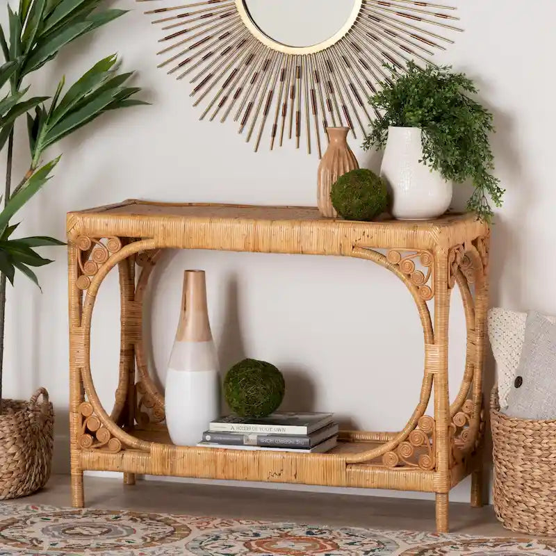 Table console en rotin miel clair bali & pari Ramona Modern Bohemian