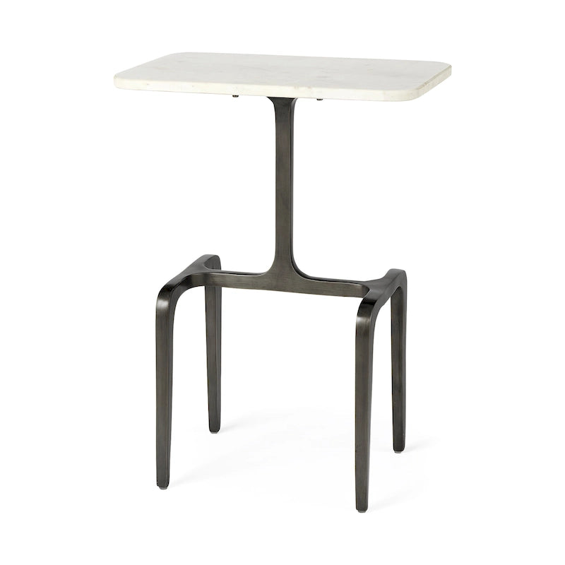 Table d'appoint rectangulaire Preston avec plateau en marbre blanc et base en métal doré - 17,3L x 11,3P x 22,8H