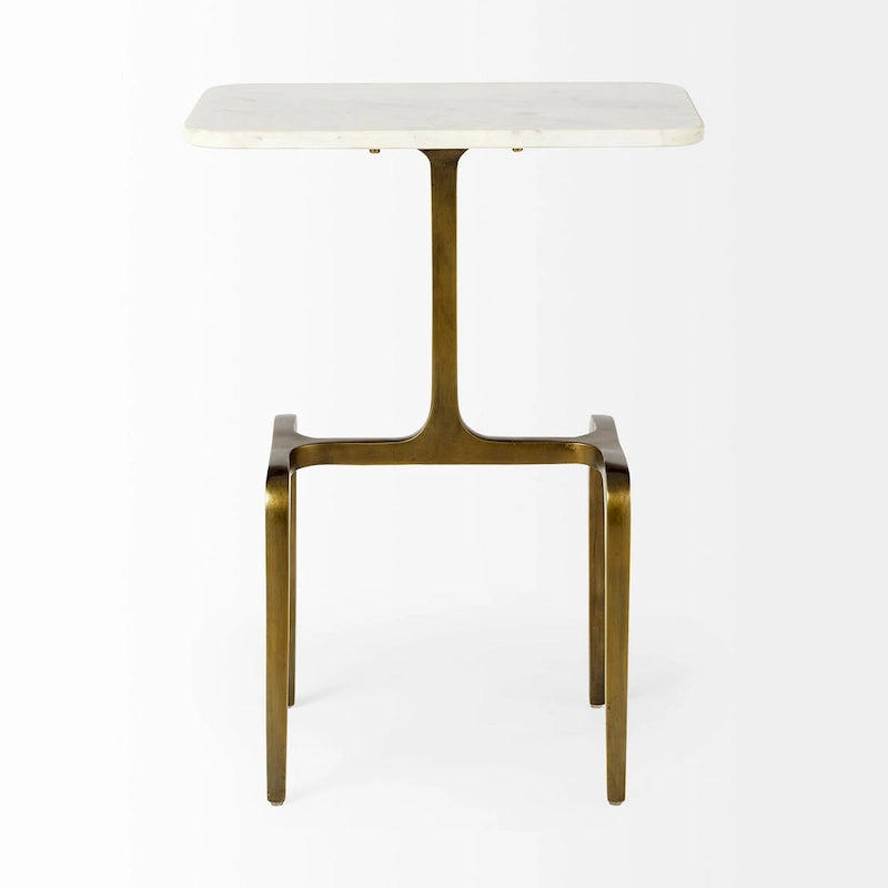 Table d'appoint rectangulaire Preston avec plateau en marbre blanc et base en métal doré - 17,3L x 11,3P x 22,8H