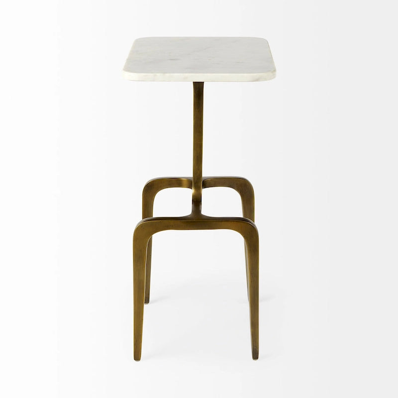 Table d'appoint rectangulaire Preston avec plateau en marbre blanc et base en métal doré - 17,3L x 11,3P x 22,8H