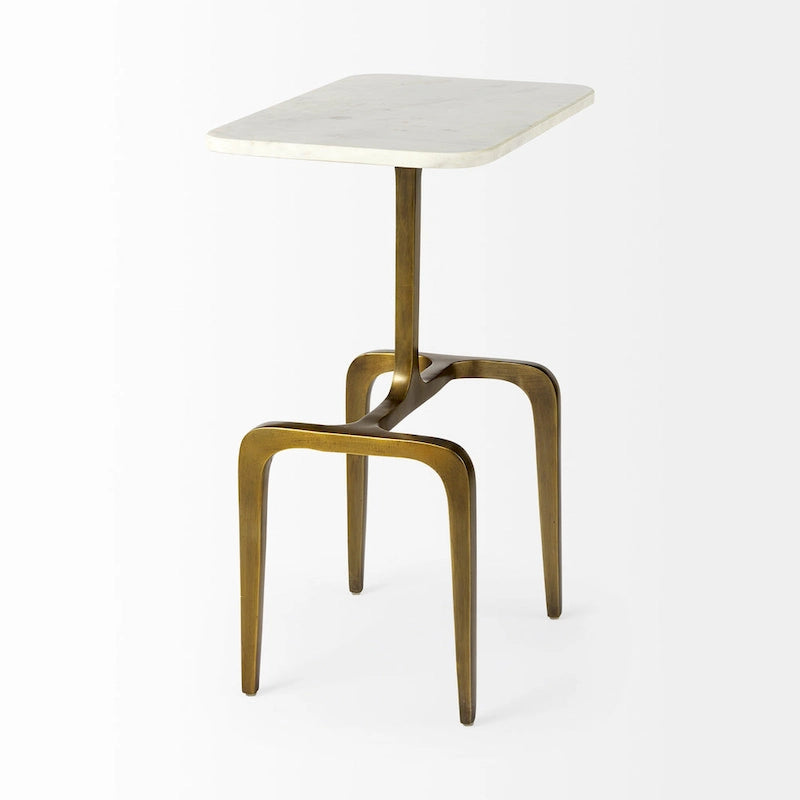 Table d'appoint rectangulaire Preston avec plateau en marbre blanc et base en métal doré - 17,3L x 11,3P x 22,8H