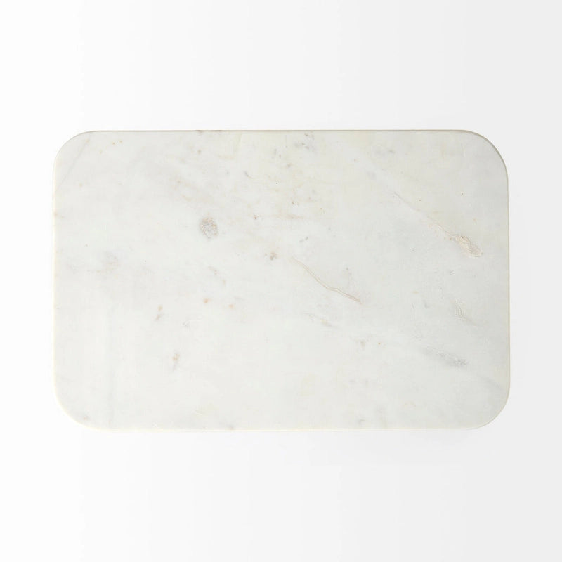Table d'appoint rectangulaire Preston avec plateau en marbre blanc et base en métal doré - 17,3L x 11,3P x 22,8H