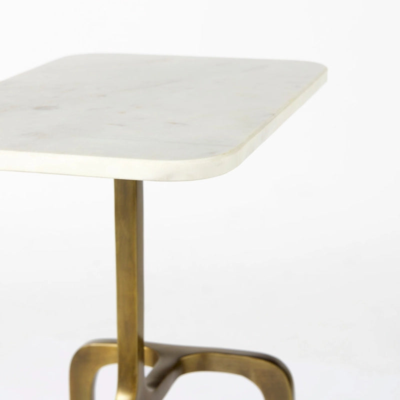 Table d'appoint rectangulaire Preston avec plateau en marbre blanc et base en métal doré - 17,3L x 11,3P x 22,8H