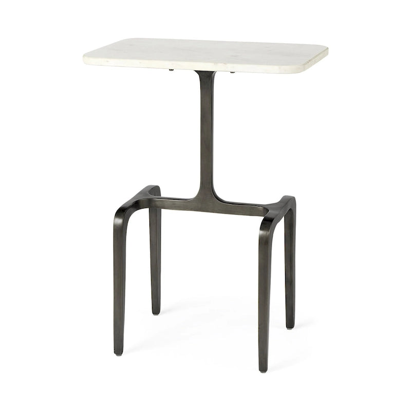 Table d'appoint rectangulaire Preston avec plateau en marbre blanc et base en métal doré - 17,3L x 11,3P x 22,8H