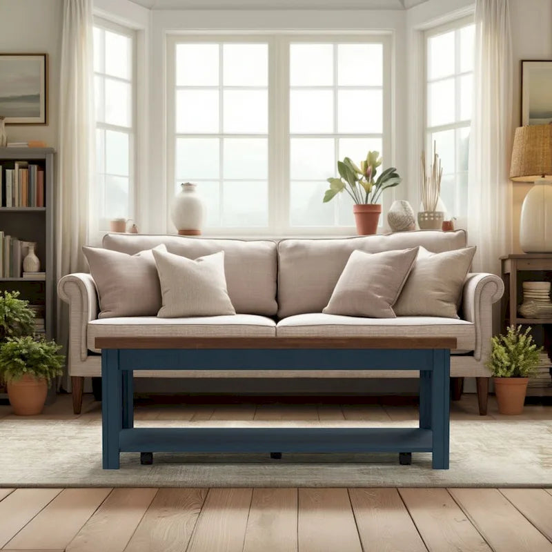Table basse Bridgevine Home Nantucket 48 pouces, aucun assemblage requis, denim bleu et whisky
