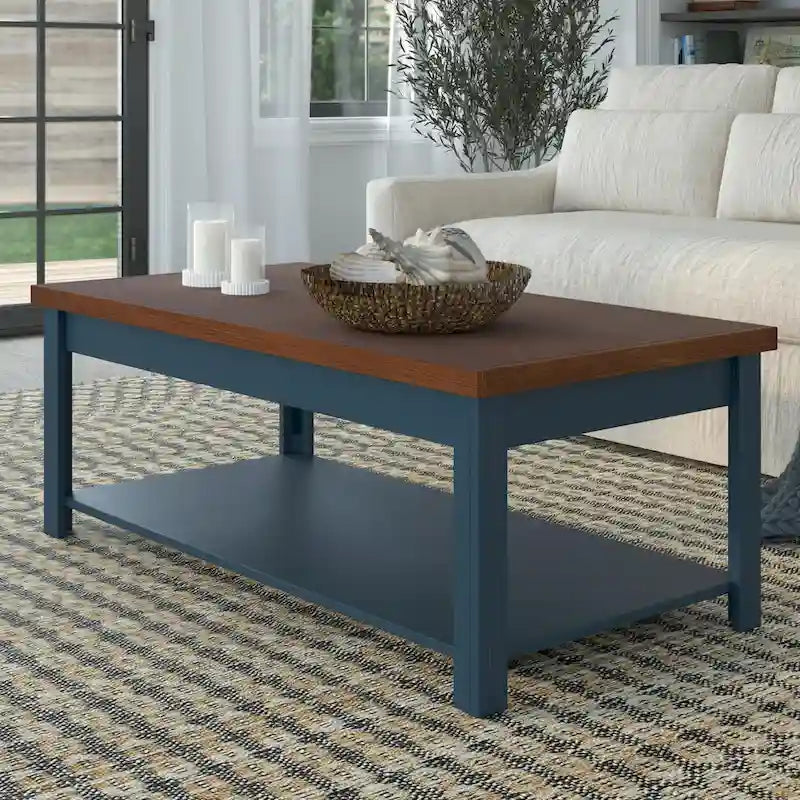 Table basse Bridgevine Home Nantucket 48 pouces, aucun assemblage requis, denim bleu et whisky