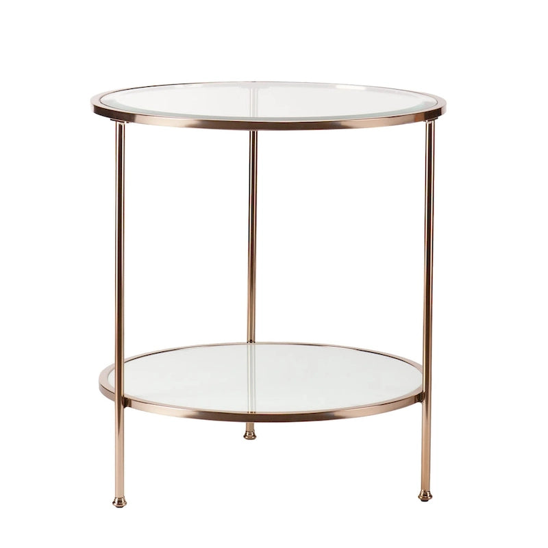 HomeRoots Table d'appoint ronde avec étagère en verre et fer doré 26 - 24,25x24,25x26,25