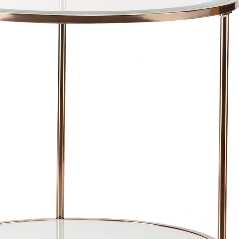 HomeRoots Table d'appoint ronde avec étagère en verre et fer doré 26 - 24,25x24,25x26,25