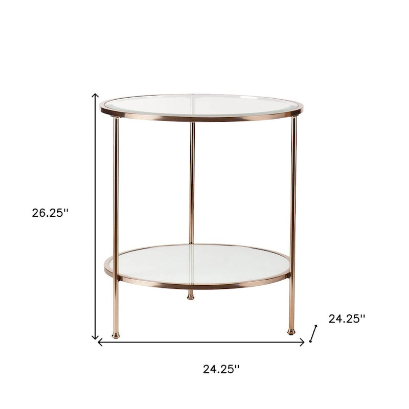 HomeRoots Table d'appoint ronde avec étagère en verre et fer doré 26 - 24,25x24,25x26,25