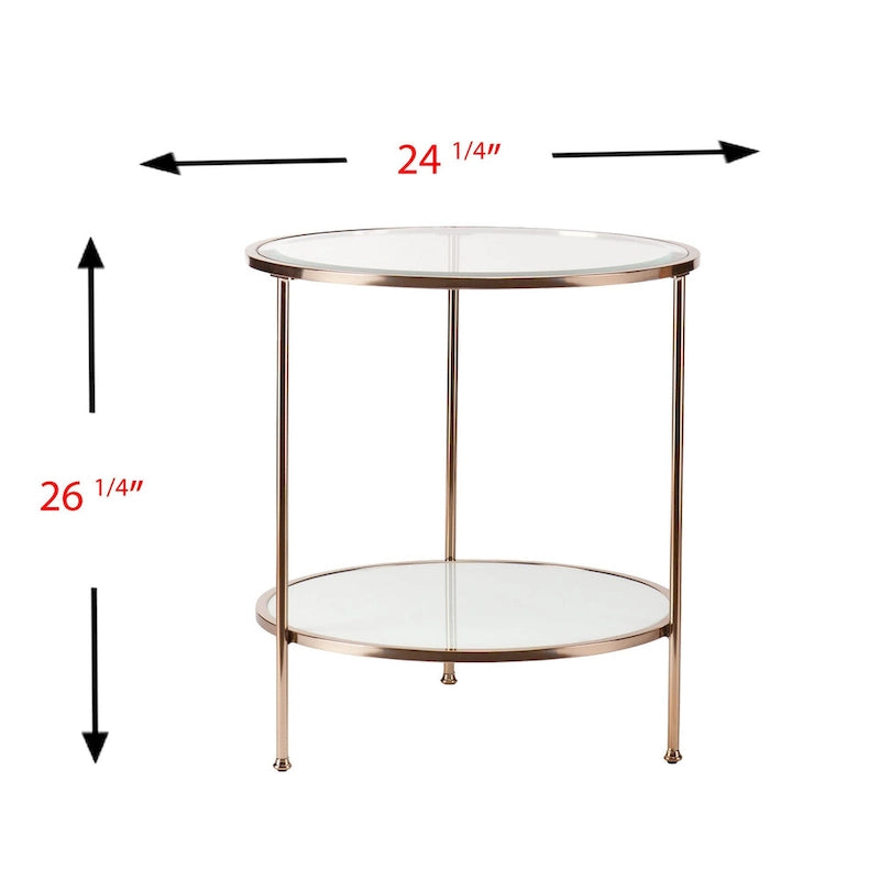 HomeRoots Table d'appoint ronde avec étagère en verre et fer doré 26 - 24,25x24,25x26,25