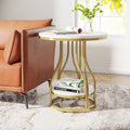 Table d'appoint ronde blanc or Table de bout à 2 niveaux Table de chevet moderne Petite table d'appoint avec rangement pour salon