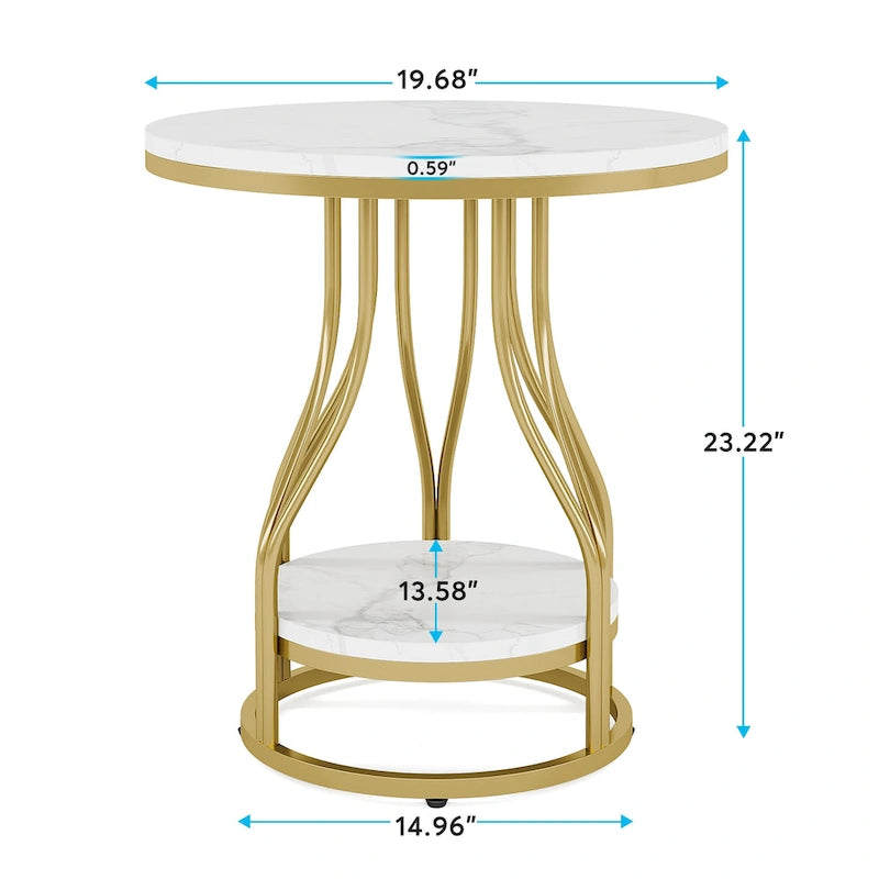 Table d'appoint ronde blanc or Table de bout à 2 niveaux Table de chevet moderne Petite table d'appoint avec rangement pour salon