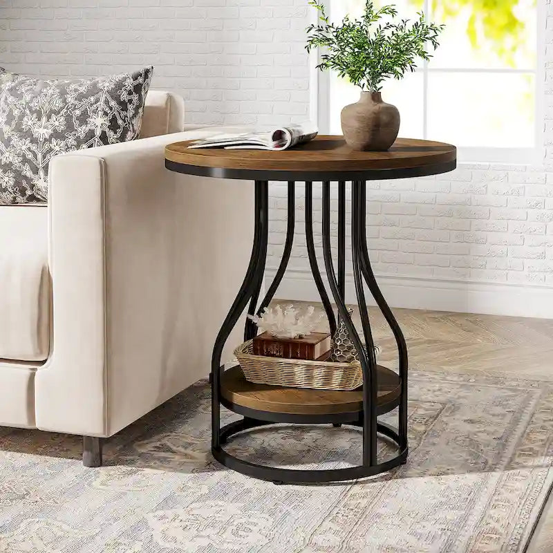 Table d'appoint ronde blanc or Table de bout à 2 niveaux Table de chevet moderne Petite table d'appoint avec rangement pour salon
