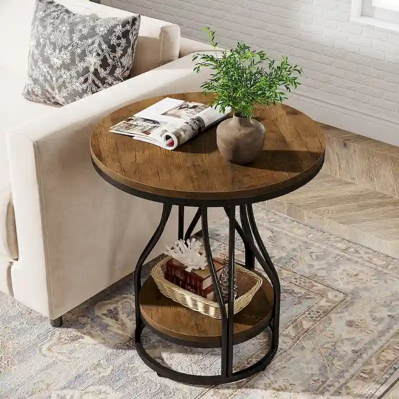 Table d'appoint ronde blanc or Table de bout à 2 niveaux Table de chevet moderne Petite table d'appoint avec rangement pour salon