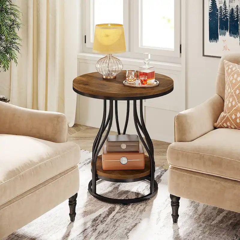 Table d'appoint ronde blanc or Table de bout à 2 niveaux Table de chevet moderne Petite table d'appoint avec rangement pour salon