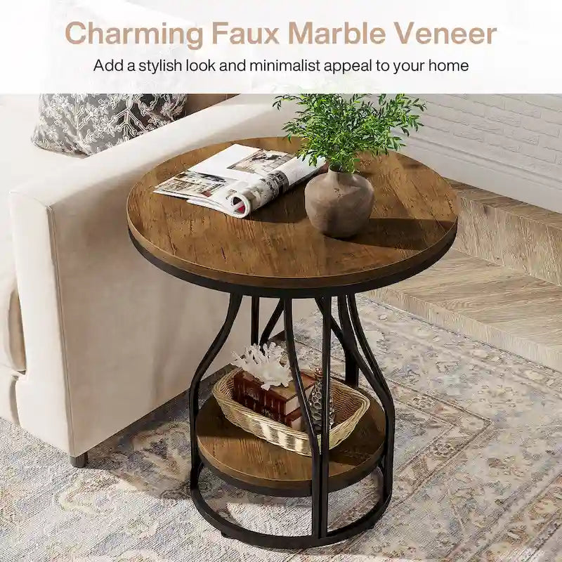 Table d'appoint ronde blanc or Table de bout à 2 niveaux Table de chevet moderne Petite table d'appoint avec rangement pour salon