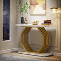 Console dorée, Table d'entrée effet marbre, Table de canapé étroite, Table d'appoint moderne de 101,6 cm avec base métallique géométrique