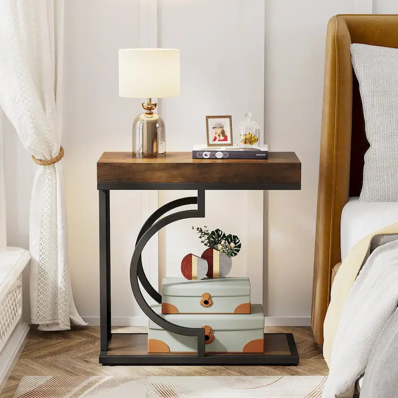 Table d'appoint étroite blanche, table d'appoint dorée, table d'appoint en forme de C, table de chevet moderne