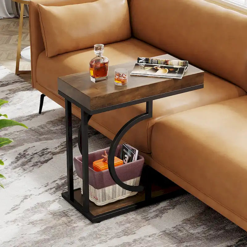Table d'appoint étroite blanche, table d'appoint dorée, table d'appoint en forme de C, table de chevet moderne