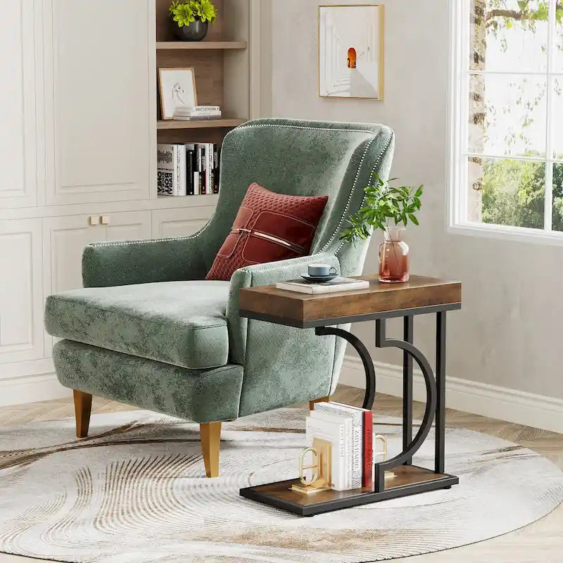 Table d'appoint étroite blanche, table d'appoint dorée, table d'appoint en forme de C, table de chevet moderne