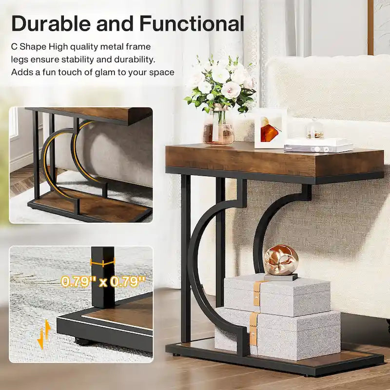 Table d'appoint étroite blanche, table d'appoint dorée, table d'appoint en forme de C, table de chevet moderne