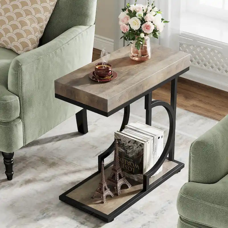 Table d'appoint étroite blanche, table d'appoint dorée, table d'appoint en forme de C, table de chevet moderne