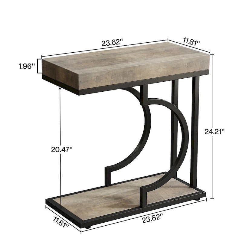 Table d'appoint étroite blanche, table d'appoint dorée, table d'appoint en forme de C, table de chevet moderne
