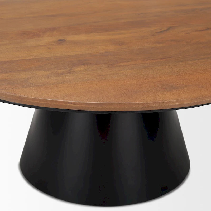 Table basse ronde Mitchell en bois massif avec piétement en fonte noire