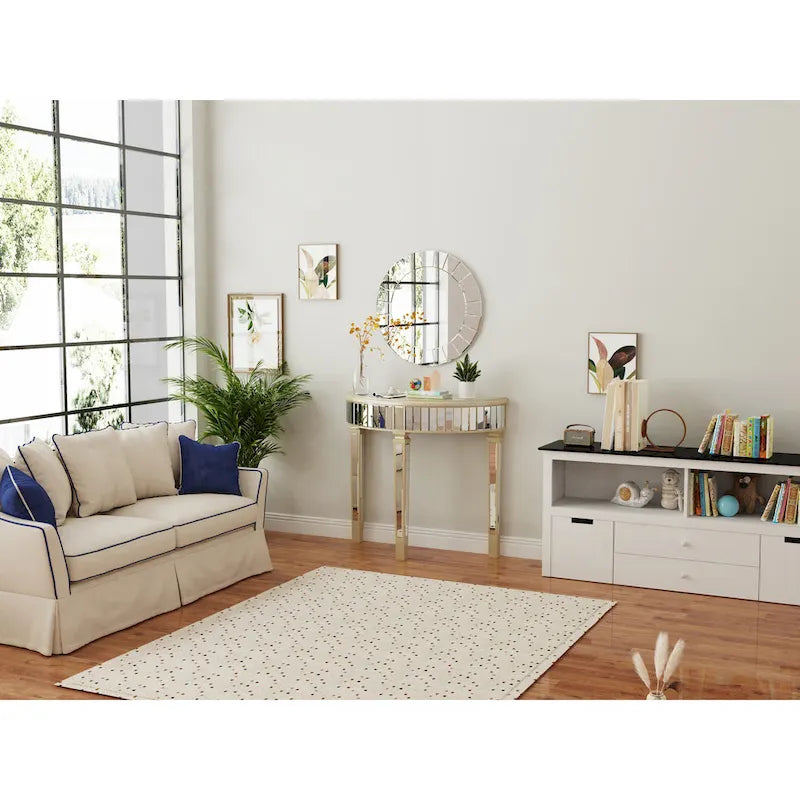 Console demi-lune miroir argenté Table de canapé – 35,4x31,6 pouces