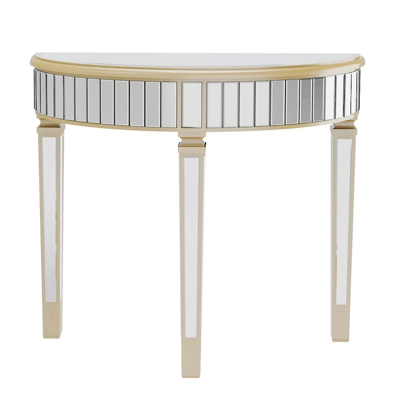 Console demi-lune miroir argenté Table de canapé – 35,4x31,6 pouces