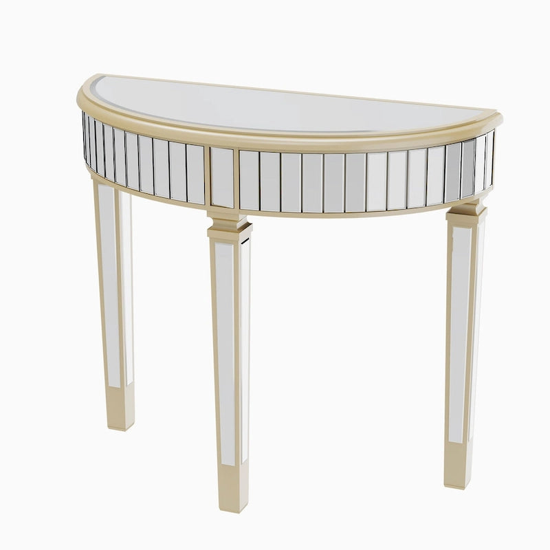 Console demi-lune miroir argenté Table de canapé – 35,4x31,6 pouces