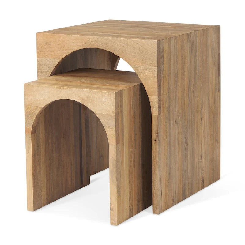 Tables d'appoint gigognes carrées en bois massif marron clair Chloe (lot de 2) - 20L x 20P x 24H