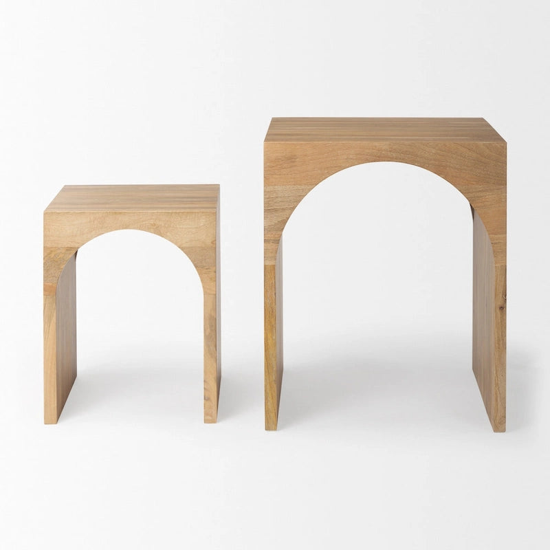 Tables d'appoint gigognes carrées en bois massif marron clair Chloe (lot de 2) - 20L x 20P x 24H